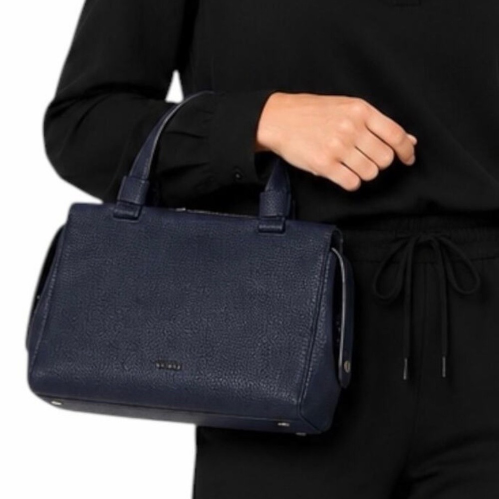 Tumi 734511 Navy Blue Pebble Leather Satchel Crossbody Top Handle Bag
